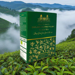 “Darjeeling First Flush Premium Black Tea – fully organic handpicked loose leaf tea from the Himalayas by Chelsea Tea Company.”